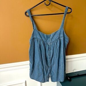 OLD NAVY Lost At Sea Square Neck Chambray Tank Top Size 2X Denim Smocked Button